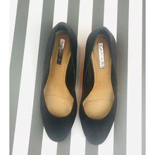 Load image into Gallery viewer, Tahari Black Leather Suede Closed Toe Wedges
