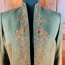 Load image into Gallery viewer, Olive Silk Embroidered Beaded Blazer jacket