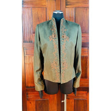 Load image into Gallery viewer, Olive Silk Embroidered Beaded Blazer jacket