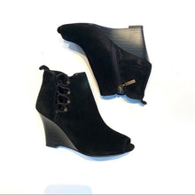 Load image into Gallery viewer, Michael Shannon Suede Open-Toe Wedge Booties