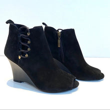 Load image into Gallery viewer, Michael Shannon Suede Open-Toe Wedge Booties