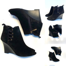 Load image into Gallery viewer, Michael Shannon Suede Open-Toe Wedge Booties