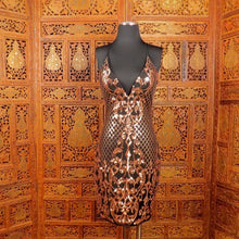 Load image into Gallery viewer, Women’s Rose Gold Sequin Beaded Mini Dress
