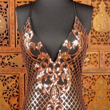 Load image into Gallery viewer, Women’s Rose Gold Sequin Beaded Mini Dress