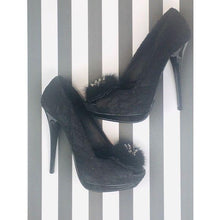 Load image into Gallery viewer, 2 Lips Too Black Lace Peep Toe Heels