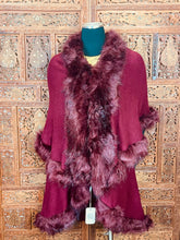 Load image into Gallery viewer, Women’s Burgundy Cloak Shawl Faux Fur Trim Poncho Jacket
