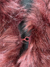 Load image into Gallery viewer, Women’s Burgundy Cloak Shawl Faux Fur Trim Poncho Jacket
