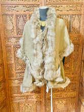 Load image into Gallery viewer, Women’s Cloak Shawl Faux Fur Trim Poncho Jacket Sweater
