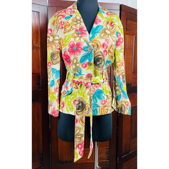 Emma & James Floral Linen Beaded Sequin Blazer