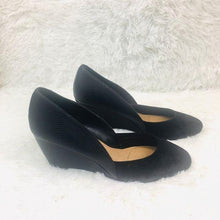 Load image into Gallery viewer, Tahari Black Leather Suede Closed Toe Wedges
