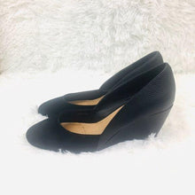 Load image into Gallery viewer, Tahari Black Leather Suede Closed Toe Wedges
