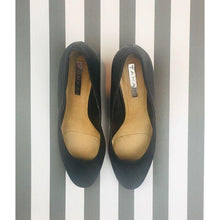 Load image into Gallery viewer, Tahari Black Leather Suede Closed Toe Wedges
