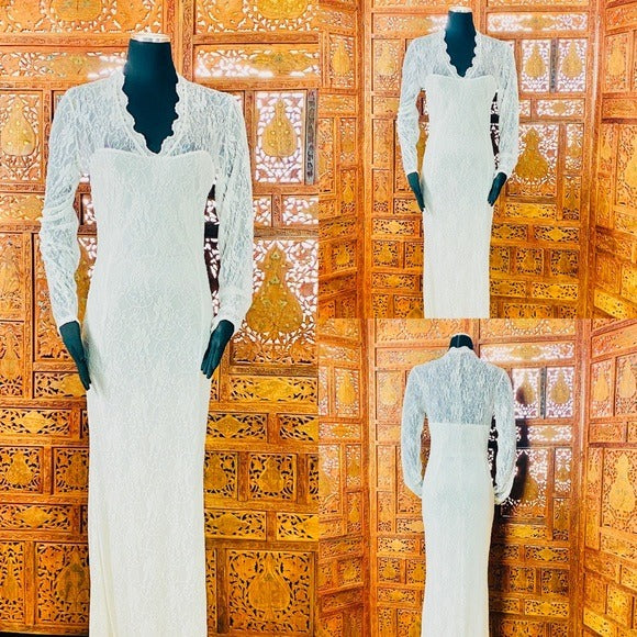 Beach Wedding Gown V-Neck with Illusion Sleeves
