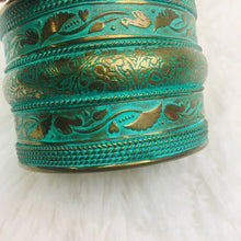 Load image into Gallery viewer, (SOLD) Brass Teal Turquoise Cuff Bracelet
