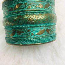 Load image into Gallery viewer, (SOLD) Brass Teal Turquoise Cuff Bracelet

