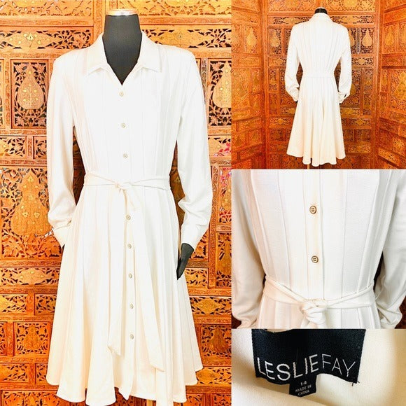 Vintage Leslie Fay Button Down Long Sleeve Dress