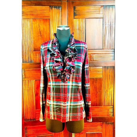 Ralph Lauren Women’s Plaid Mock Ruffle Blouse