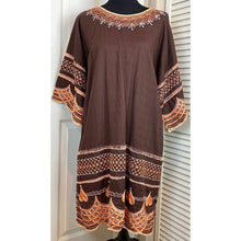 Load image into Gallery viewer, Beautiful Brown Embroidered Linen Dress
