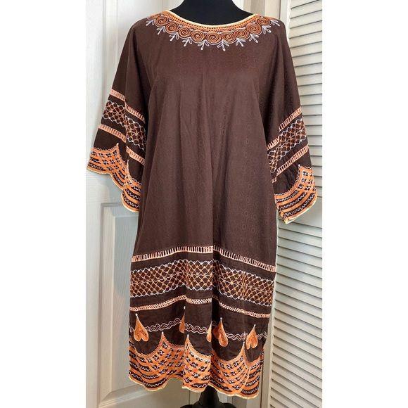 Beautiful Brown Embroidered Linen Dress