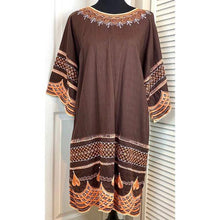 Load image into Gallery viewer, Beautiful Brown Embroidered Linen Dress
