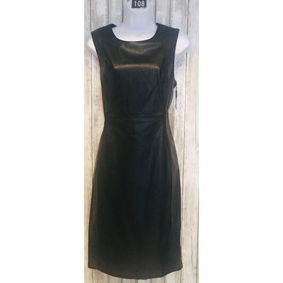 (SOLD) Calvin Klein Sleeveless Faux Leather Sheath Dress