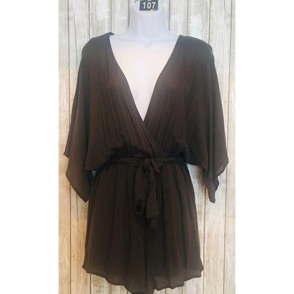 Plunging Neckline Romper Khaki Green