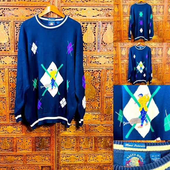 Vintage Salty Dog Men’s Argyle Crewneck Sweater