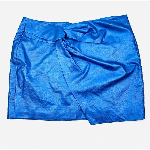 Bar III Women’s Metallic Blue Leather Mini Skirt