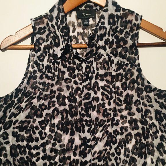B-Wear Sheer Animal Print Button Down Blouse